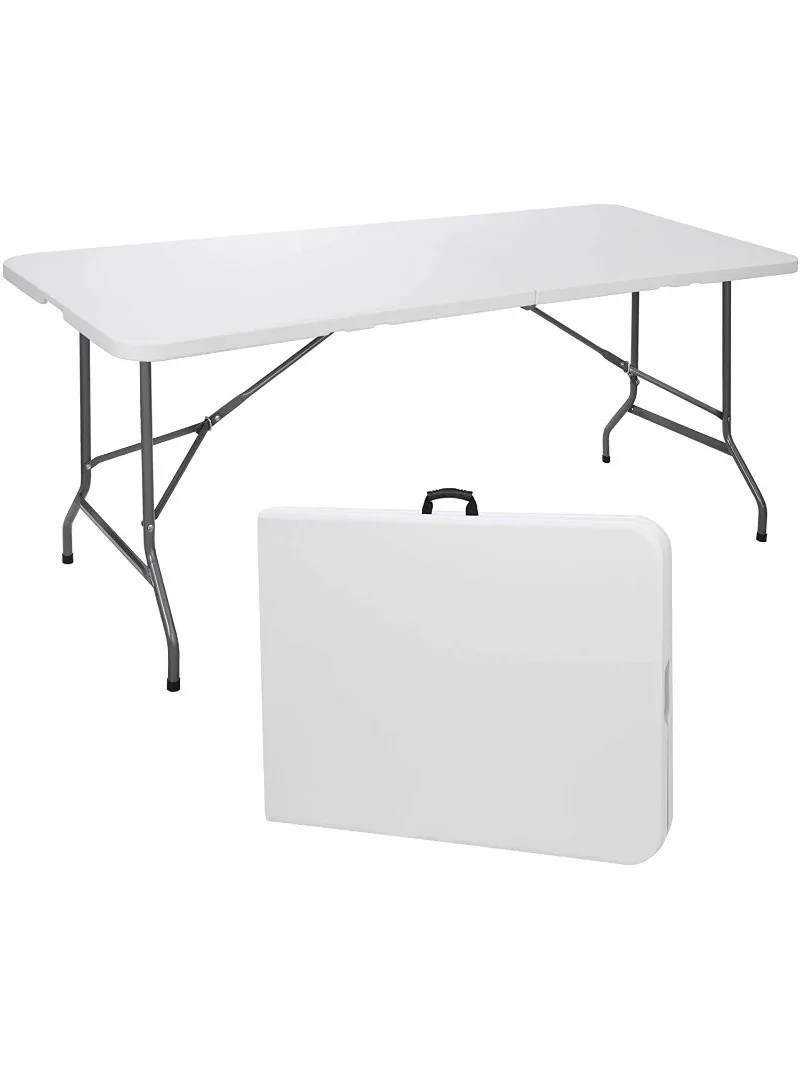 

SKONYON Folding Utility Table 6ft Fold-in-Half Portable Plastic Picnic Party Dining Camp Table, White