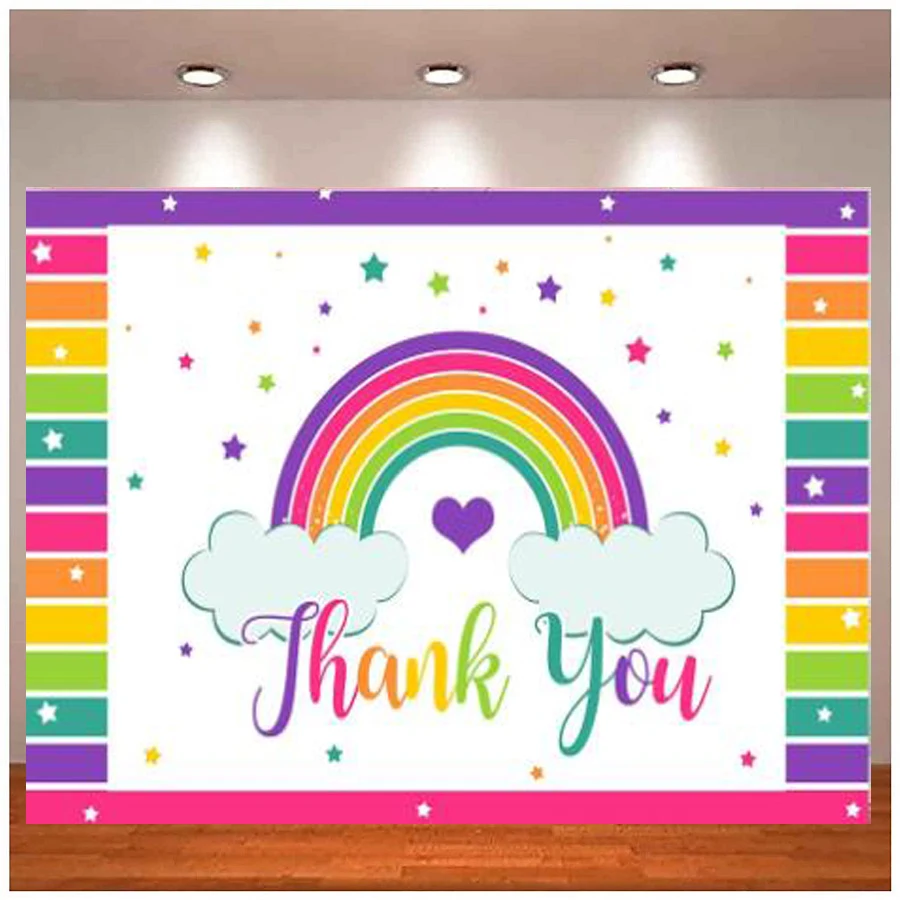 

Photography Backdrop Rainbow Birthday Thank You Customize DIY Photo Booth Background For Decoration Colorful Stars Supplies