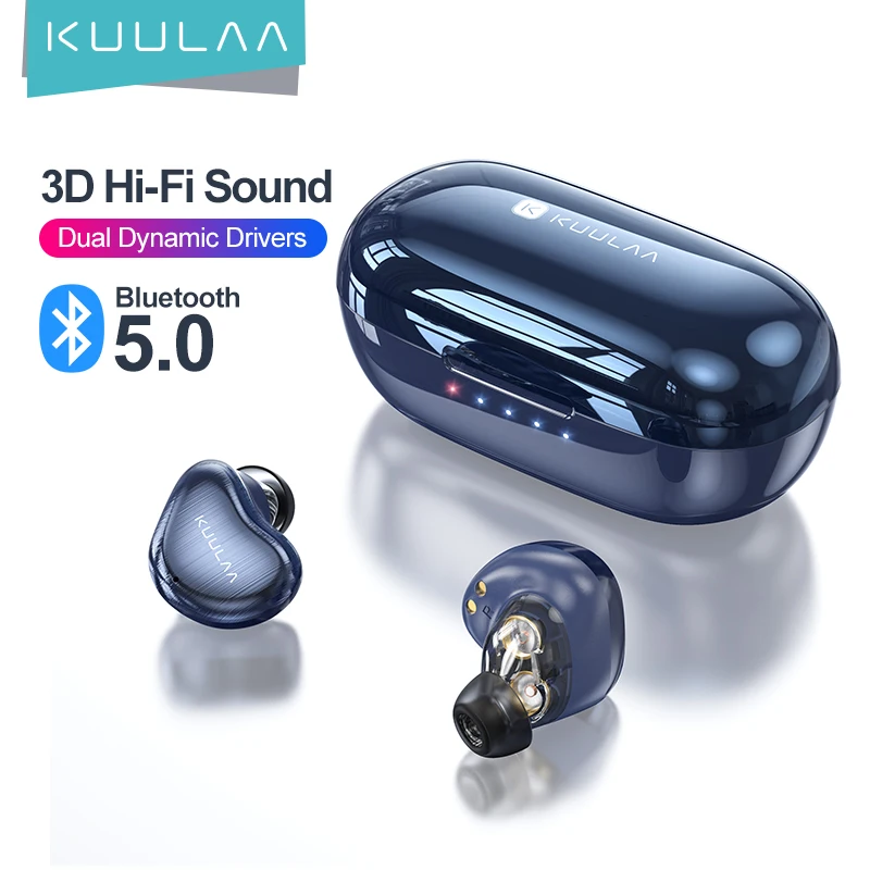 

KUULAA Bluetooth Earphones, TWS Double Horn Fingerprint Touch HD Stereo Wireless Headphones,Noise Cancelling Gaming Headset