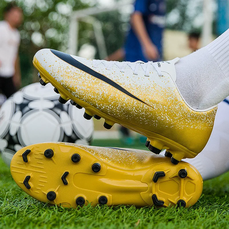 Outdoor White Golden FG/TF Children's Football Boots Kids Soccer Shoes Cleats Low-cut Futsal Football Spikes Sneakers Men Women
