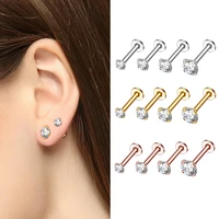 4pcsset screw stud earrings women stainless steel round cubic zirconia stone earrings lip rings party gifts women body jewelry