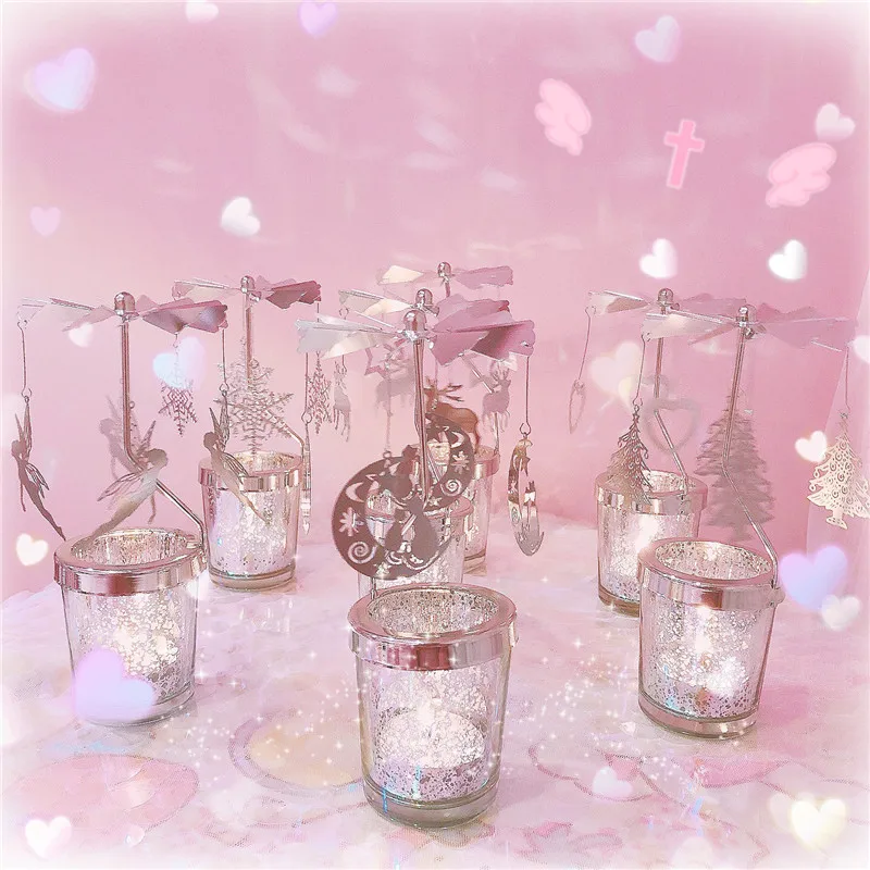 

Kawaii Sanrio Cup Candle Dream Snowflake Cup Lucky Candlestick Windmill Girl Heart Rotating Romantic Christmas Gift for Girls