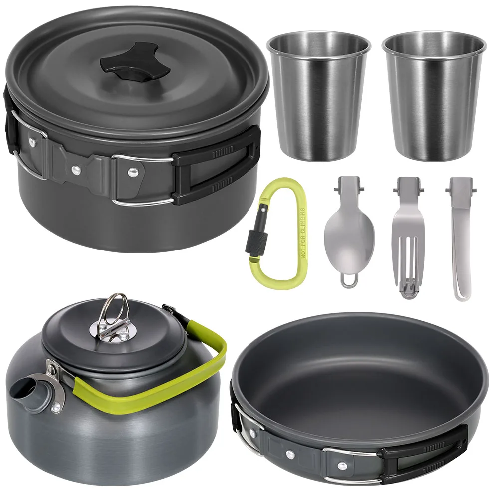 

Outdoor Camping Cookware Set Lightweight Portable Pan Kettle Cups Spoon Fork Cutter for Picnic Hiking Backpacking Cookware Set