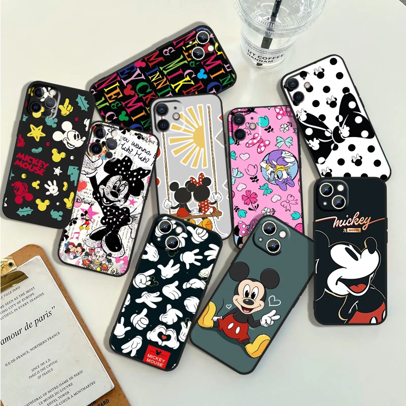 

Disney Red Minnie Mickey Phone Case For Apple iPhone 14 13 12 11 Pro Max Mini XS Max X XR 7 8 Plus 5S Silicone Black Shell