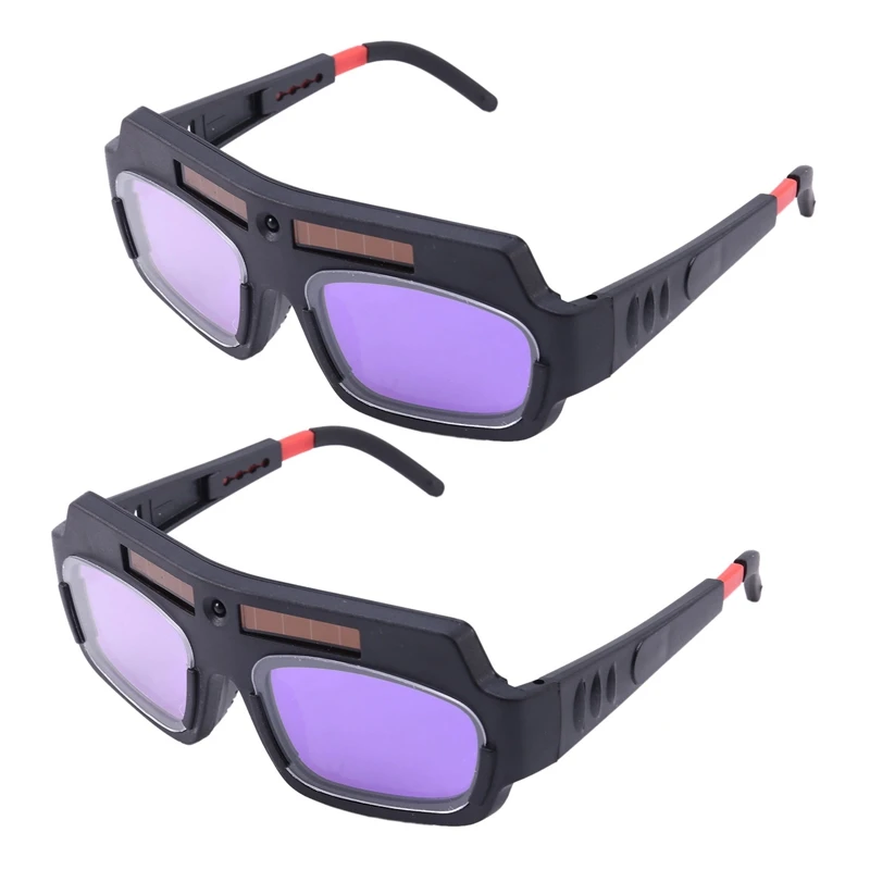 

AT14 2Pc Solar Powered Auto Darkening Welding Mask Helmet Goggles Welder Glasses Arc Anti-Shock Lens For Eye Protection