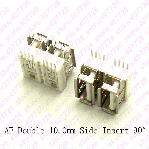 

5PCS Dual USB 2.0 AF Female Connector USB Jack 2 Feet DIP 8Pin Body L=10mm Curled Mouth Charging Socket White Side Insert