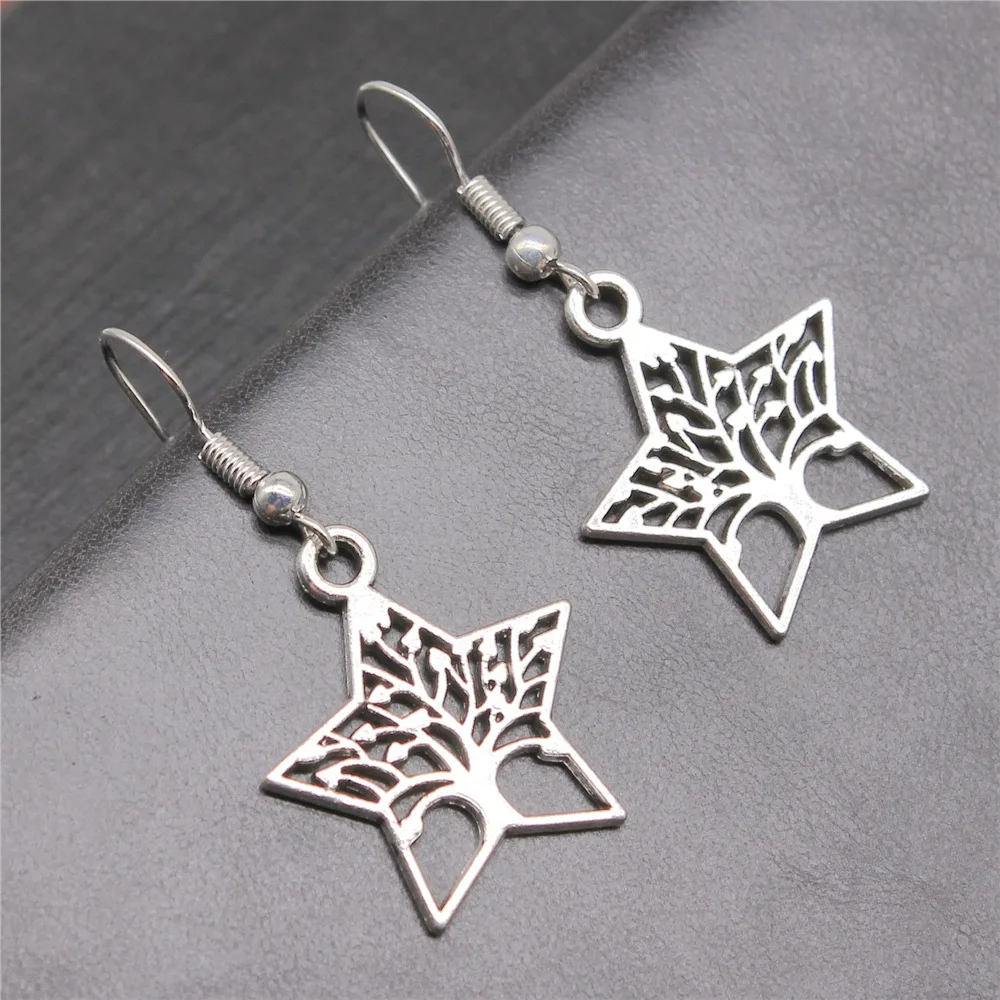 

Women Vintage Drop Earrings Fashion Handmade Simple Design 2 Colors Pentagram Tree Pendant Earrings