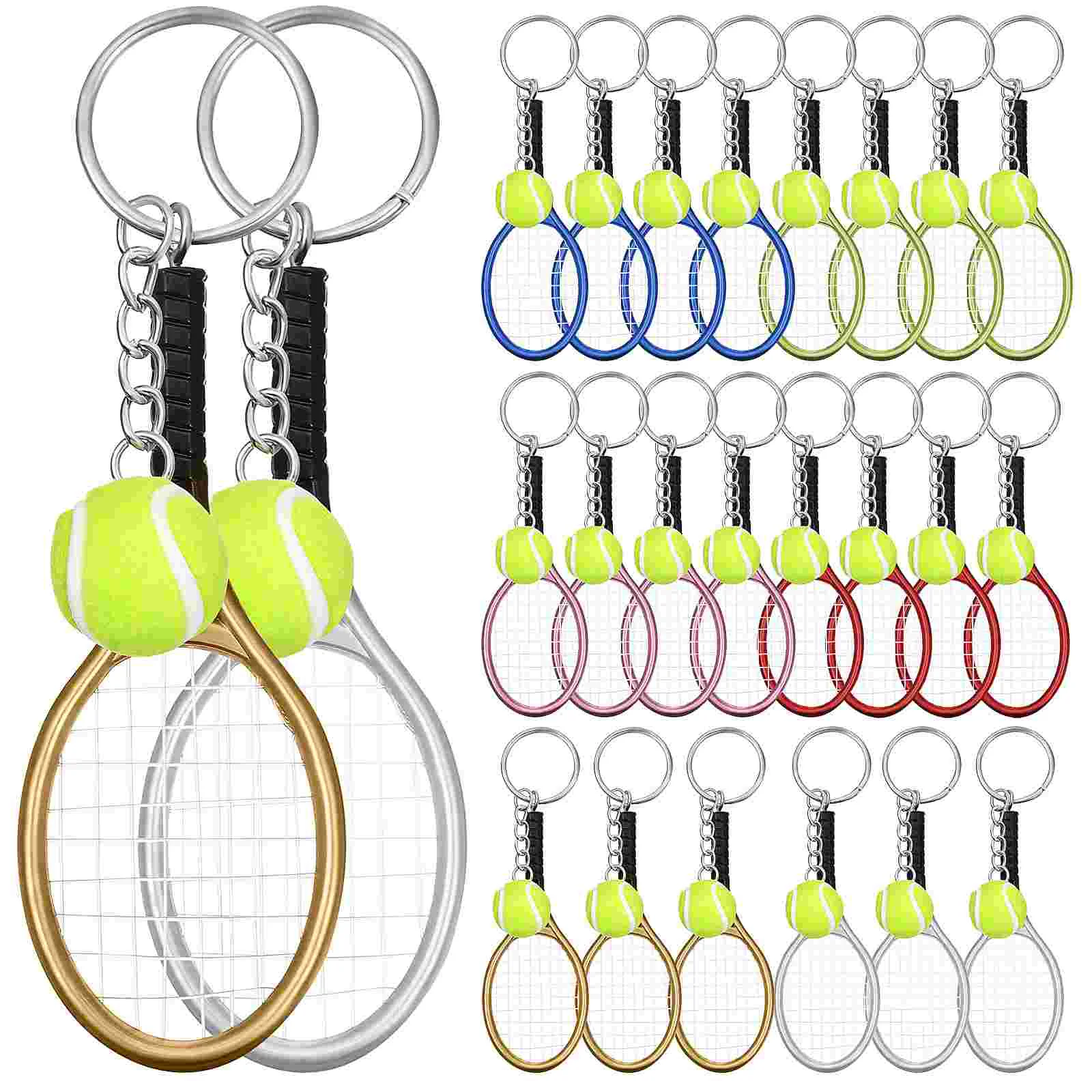 

24Pcs Decorative Key Chain For Car Keyss Tennis Ball Key Rings Bag Pendant for Sport Lovers
