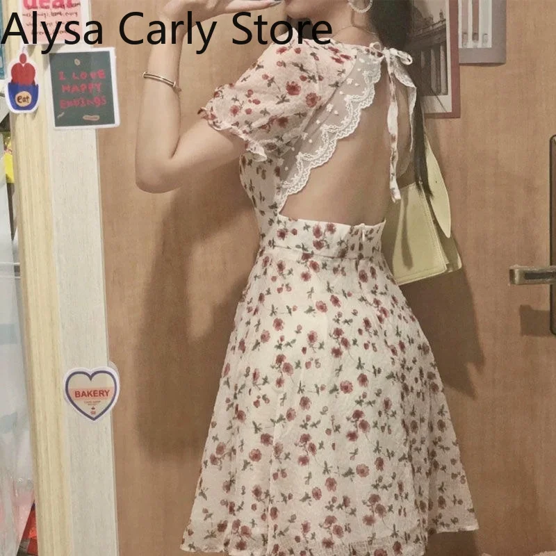 

Женское элегантное платье с цветочным принтом, дизайнерское привлекательное мини-платье на шнуровке с открытой спиной, шикарное праздвече...