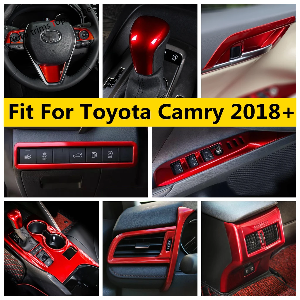

Red Gear Head Knob Headlight Lamp Armrest Window Lift Handle Bowl Frame Cover Trim For Toyota Camry 2018 - 2023 Car Accessories