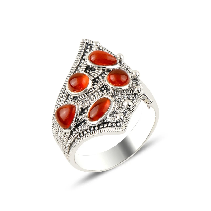 

Silver 925 Sterling Red Agate & Marcasite Ring