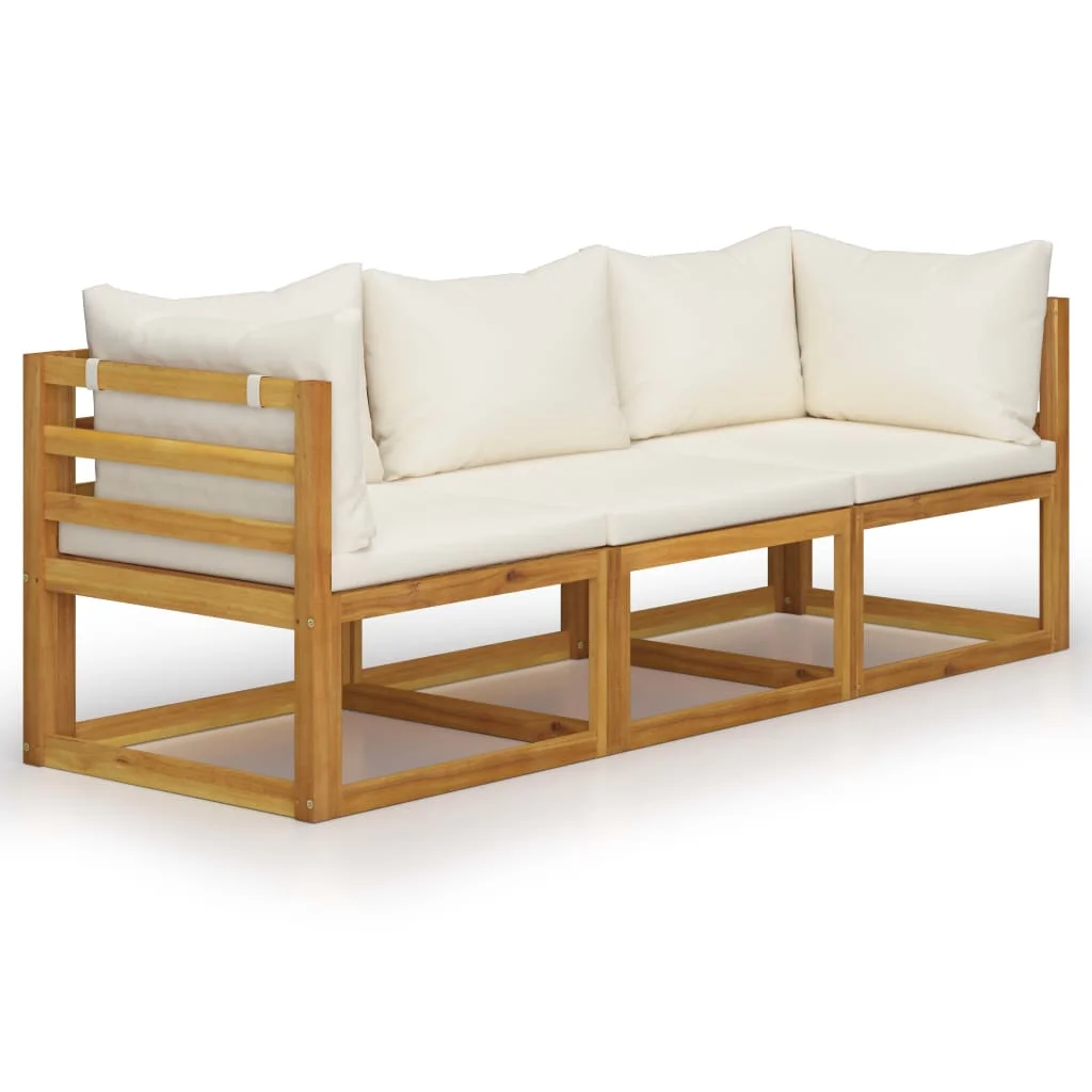 

Outdoor Patio Garden Day Bed Sofa Furniture Seating 3-Seater with Cushion Cream Solid Acacia Wood
