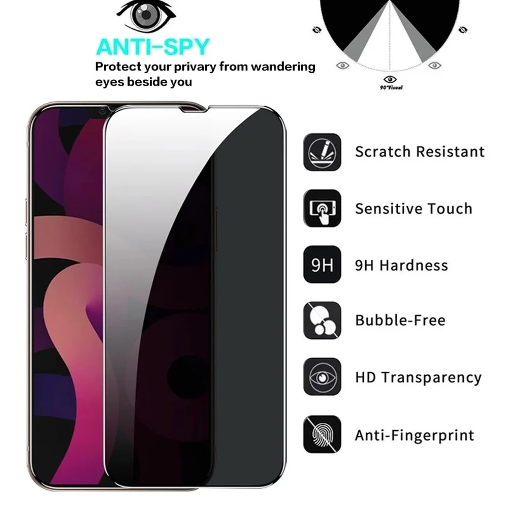 

CYNEKY Full Screen Protector Privacy Tempered Glass Anti-spy Film for IPhone 11 13 Pro Max 12 Mini ProMax X XS XR 6S 7 8 Plus SE