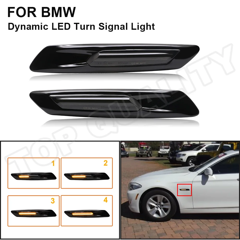 For BMW 5-Series F10 Sedan F11 Touring 2011-2013 2PCS Amber Sequential Dynamic LED Side Marker Light Turn Signal Lamp