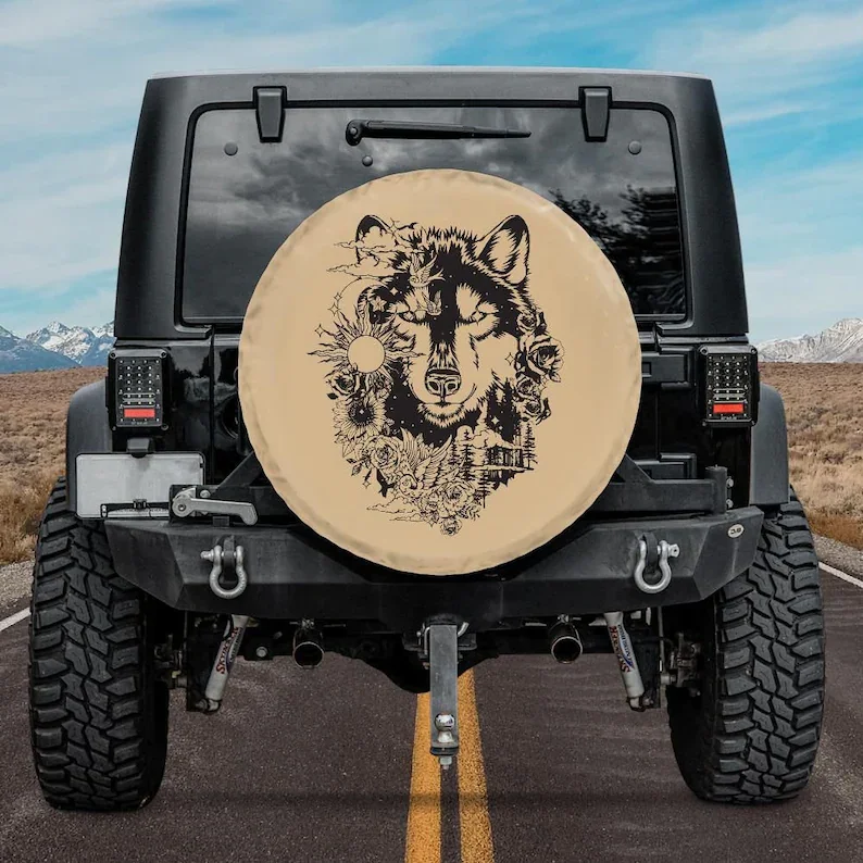

Spare Tire Cover Beige, Wolf Car Accessory, Jeep Tire Cover Tan, Car accessories, Jeep girl, Jeep Accessories