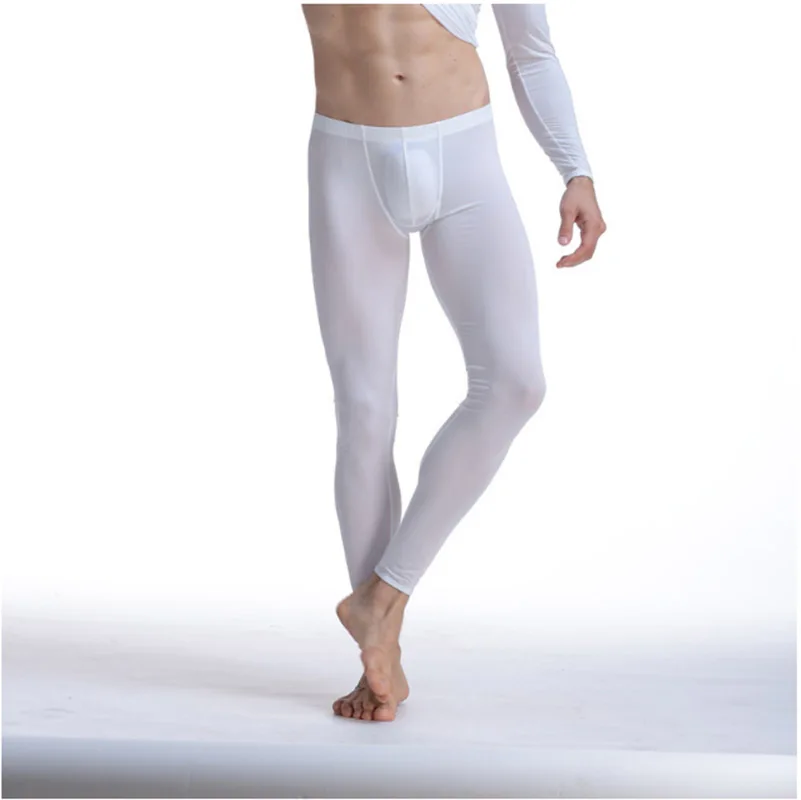Мужские летние тонкие молодежные лонг-джоны из ледяного шелка с низкой талией