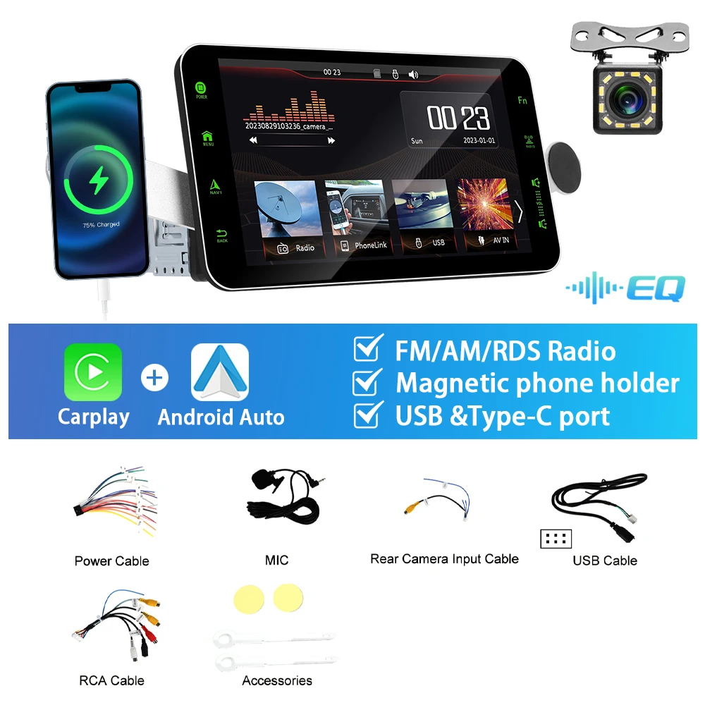 

Автомагнитола Podofo 1DIN, 9 дюймов, MP5 плеер, мультимедийный плеер для воспроизведения автомобиля, Android, зеркальная ссылка, EQ, звук, Bluetooth, с держателем для телефона