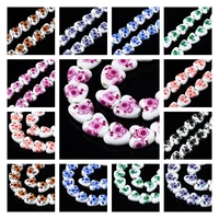 23pcsstrand flower printed heart shape handmade porcelain ceramic beads spacer loose beads for jewelry making accessories