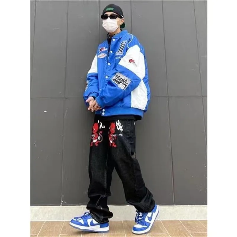 Y2K Emo Men Women Harajuku Cartoon Straight Alt Denim Washed Grunge Trousers Ripped Jeans Baggy Jean Pants Streetwear Clothes