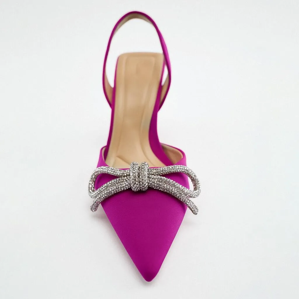 Женские туфли с бантом розово-красные на высоком каблуке весна 2022 - купить по