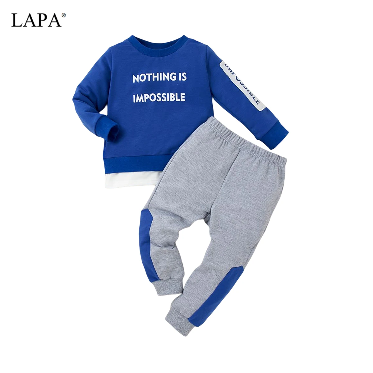 

Костюм для мальчиков LAPA, на возраст 18 мес.-6 лет, Осенний повседневный комплект из синих брюк с круглым вырезом, спортивная одежда из 2 предмет...