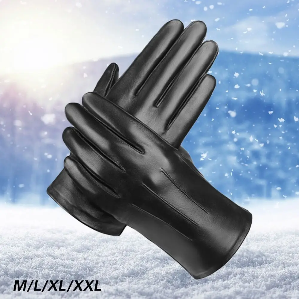 

Men's Winter Warm Full Finge Waterproof Driving Gloves Touch Screen Fleece Lined Thermal Leather Gloves