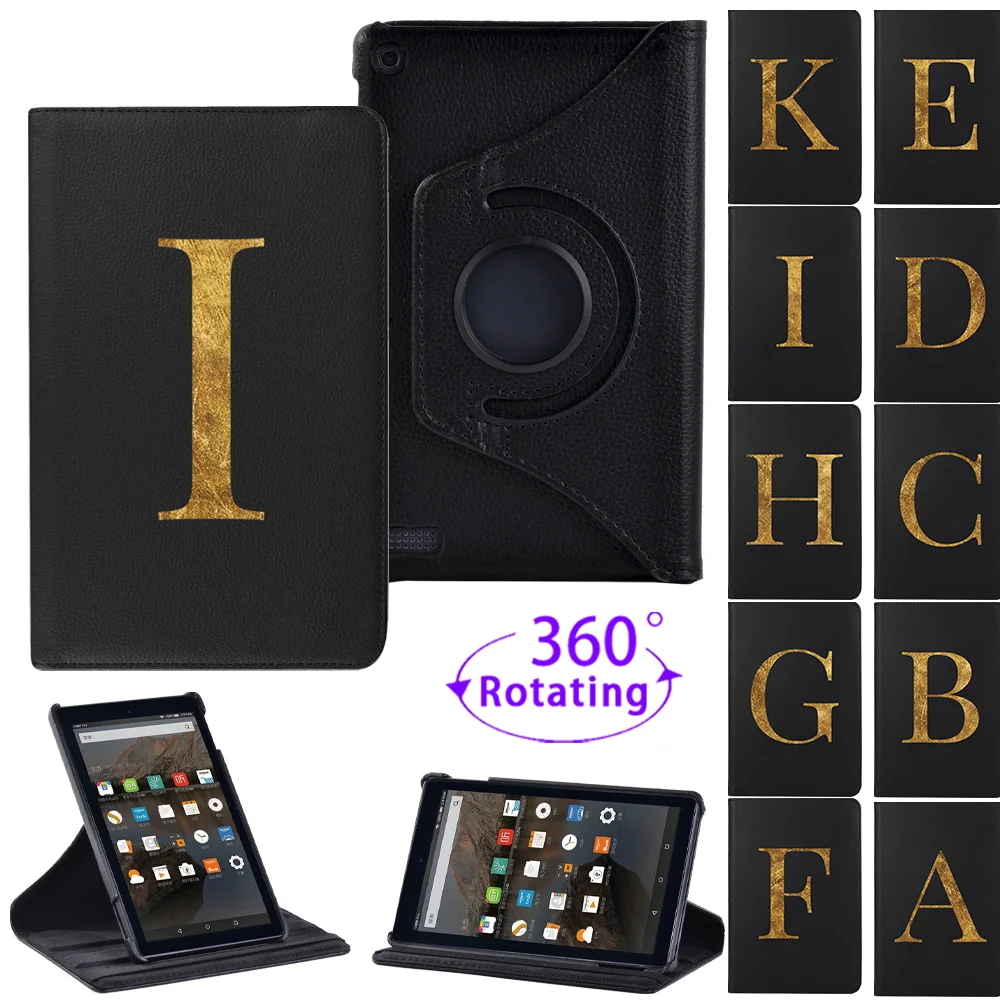

360 Rotating Tablet Stand Case for Amazon Fire 7 5th Gen /Fire 7 7th Gen /Fire 7 9th Gen PU Leather Bear Letter Pattern Cover