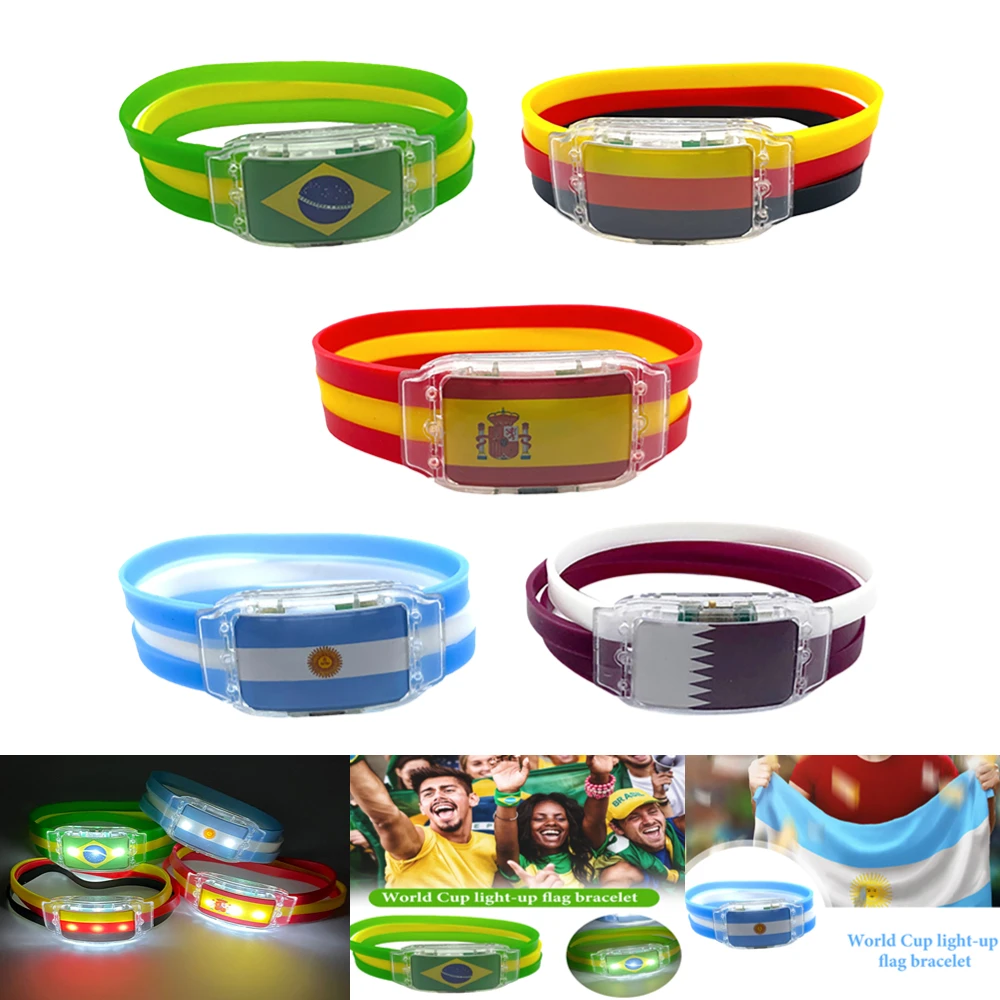 

LED Illuminated Cheering Bracelet Silicone World-Cup Glowing Bangle with Button Light Up Wristbands Football Team Cheer Props