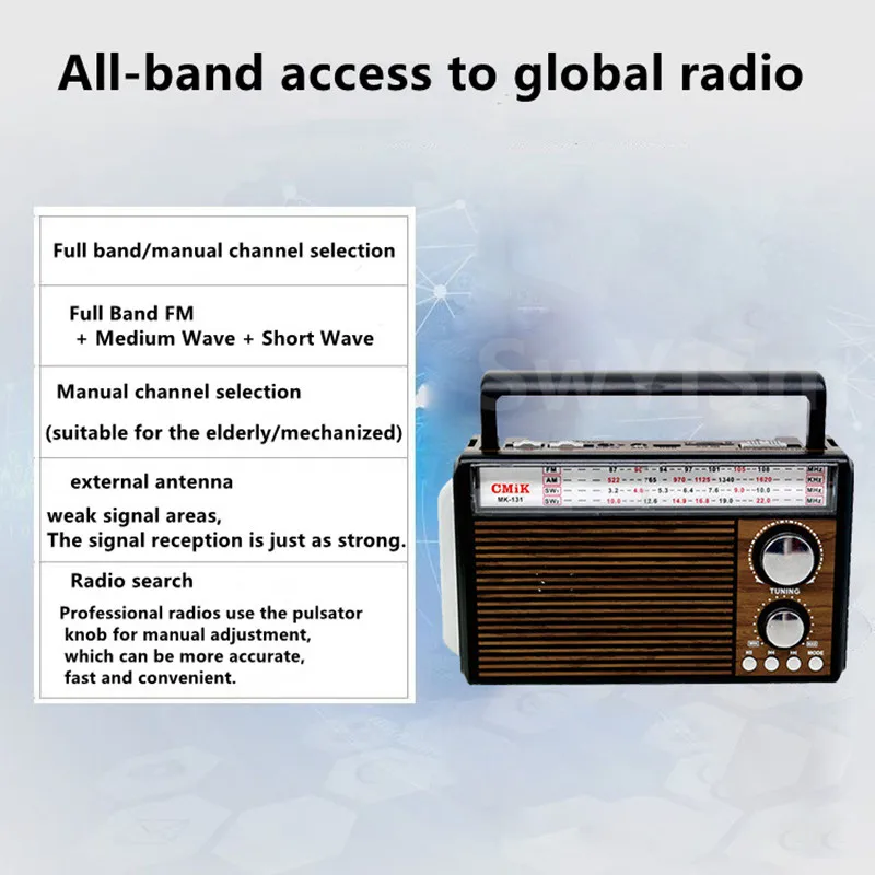 Фото Многодиапазонное радио cmidi, ретро, FM, портативное, мощное bluetooth-динамик, музыкальный проигрыватель bluetooth, MP3 проигрыватель, с фонариком №2