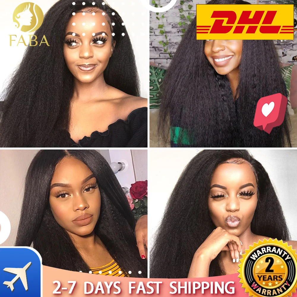 

Brazilian Virgin 13x4 Lace Frontal Wigs Human Hair 180% Density Kinky Straight Pre-Plucked Hairline with Baby Hair Natural Color