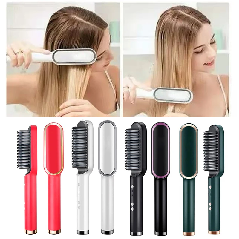 

Straightening Heating Combs Men Beard Hair Straightener Ceramic Curler Professional Heated Comb Electric Hair Brush Negative Ion