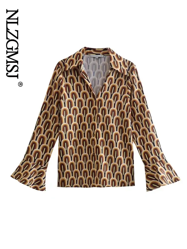 

Nlzgmsj Vintage Leopard Print Blouse Shirt Spring Women 2022 Long Sleeve Women Shirts Elegant Lady Turn-down Collar Button Tops