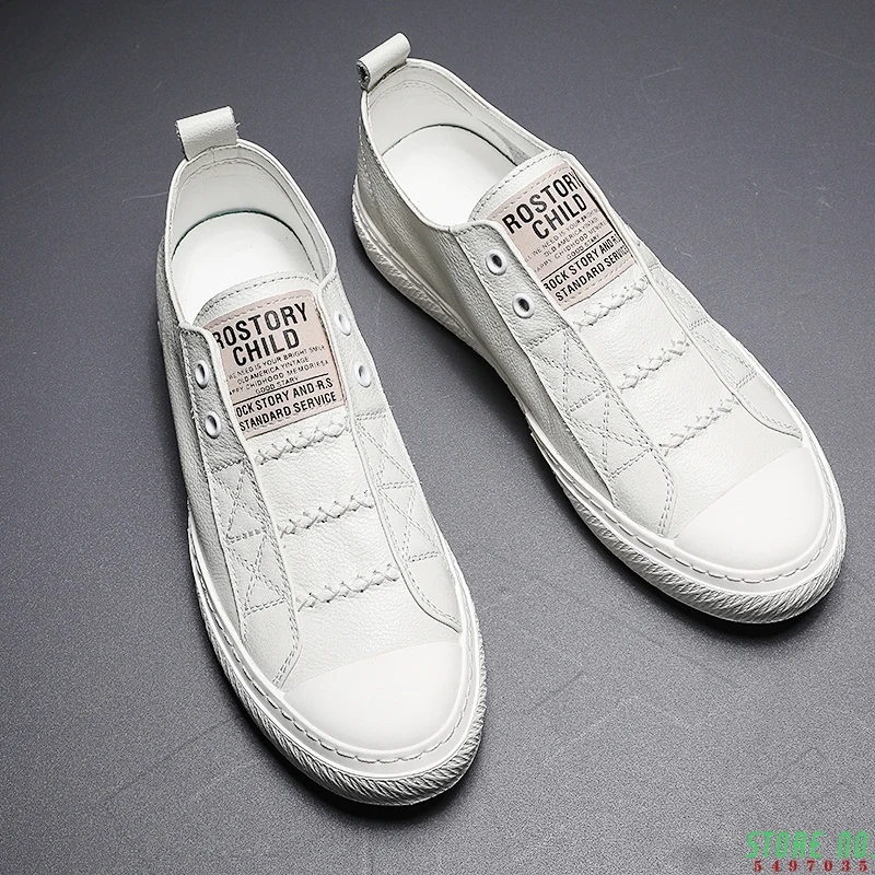 

Men Genuine Leather Casual White Shoes Mens Summer Slip on Lazy Shoe 2020 Fashion Breathable Comfortable Cowhide Flats Loafers