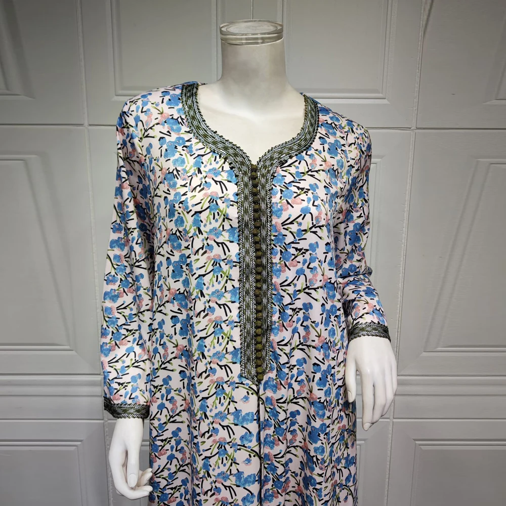 Simple Abaya Dubai Turkey Dresses For Women Floral Print Long Sleeve Robe Arabe Kaftan Kimono Djellaba Marocaine Femme Khimar