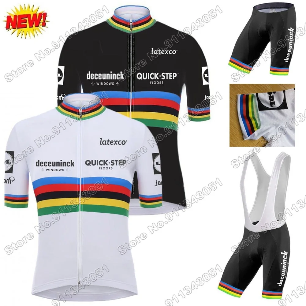 

Quick Step 2021 World Champion Cycling Jersey Laser Cut Set Powerband Cycling Clothing Elastic Band Road Bike Suit Maillot