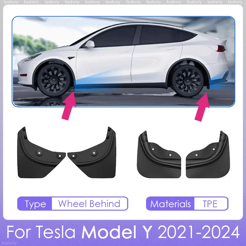 

Брызговики для Tesla Model Y 2021-2024, аксессуары, брызговики из ТПЭ, передние и задние колеса, брызговики для Tesla Model Y 2024, брызговики