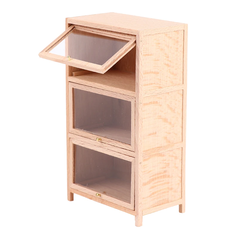 

1:12 Dollhouse Miniature Wood Display Wood color three layers vertical cabinet For children Doll Pretend Play Toy Wholesale