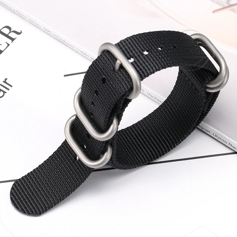 Premium Soft Nylon Strap 18mm 20mm 22mm 24mm Five-Ring Heavy Duty Stainless Steel Buckle Men Women Weave Watch Band Bracelet