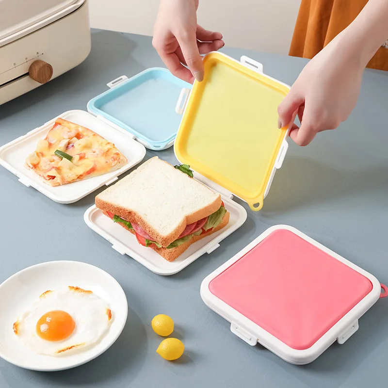 

Portable Sandwich Storage Box Silicone Lunch Box Sealed Food Storage Container Reusable Microwave Toast Bento Box Sandwich Boxes