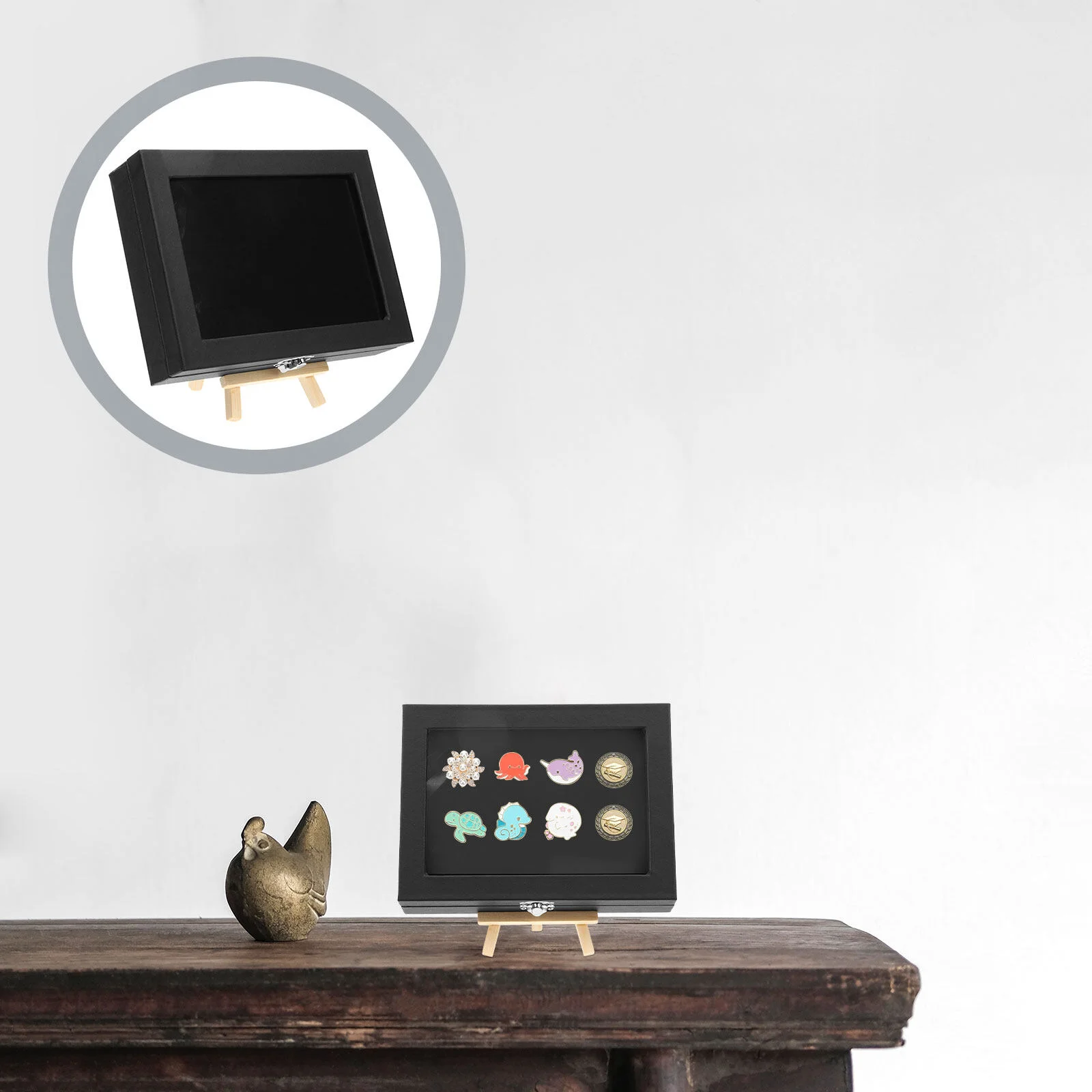 

Easel Pin Organizer Display Lapel Storage Holder Jewelry Container Brooch Case Lid