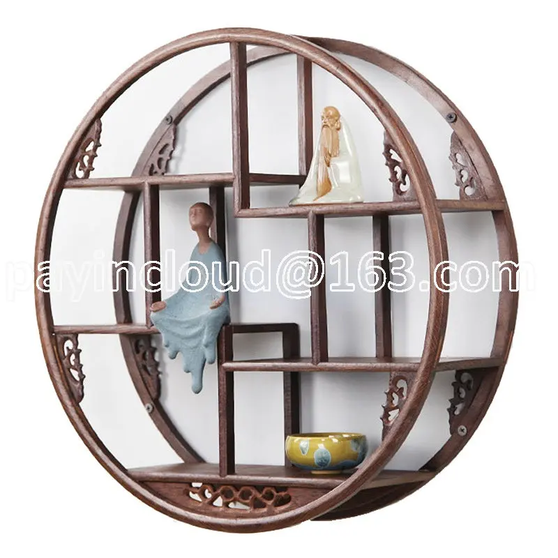 

Round Wooden Wall Hanging Rack Wood Small Tea stand Ancient Solid Wood Chinese Teapot Tea Racks Antique Decorative Shelves