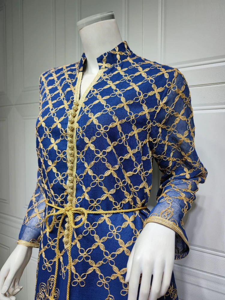 Eid Muslim Women Abaya Morocco Party Dress Caftan Ramadan Prayer Abayas Lace-up Gowns Dubai Arabic Kimono Robe Outwear 2023