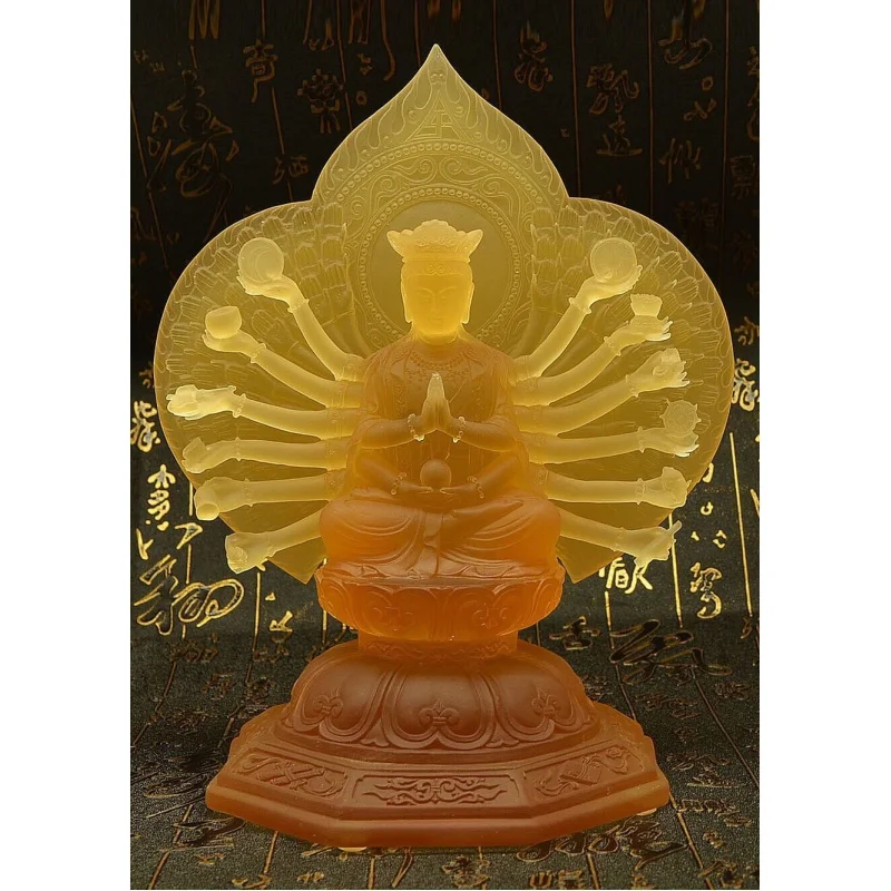 

Янтарный цвет запатентованное стекло cundhi Bodhisattva Avalokiteshvara Хрустальная скульптура