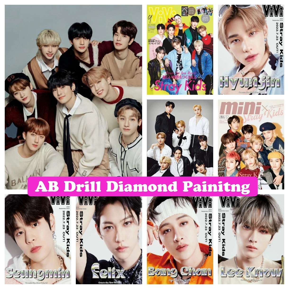 

Stray Kids 5D DIY AB Drills Diamond Painting Mosaic Kpop Idol Cross Stitch Embroidery Rhinestones Fans Collection Girls Gifts