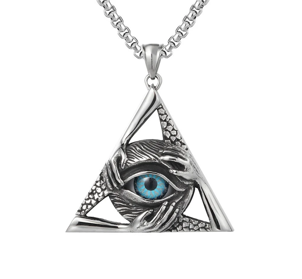 

European Style Red Color Triangular Eye Masonic Pendant Bijoux Femme Dainty Stainless Steel Necklaces For Women Charm Jewelry