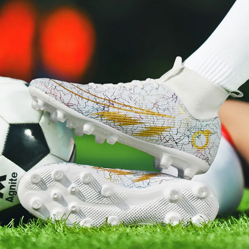 R.xjian High Ankle 35-47 Soccer Shoes Men  Large Size TF/FG  Outdoors Training Football Boots Non-slip Indoor Cleats Kids