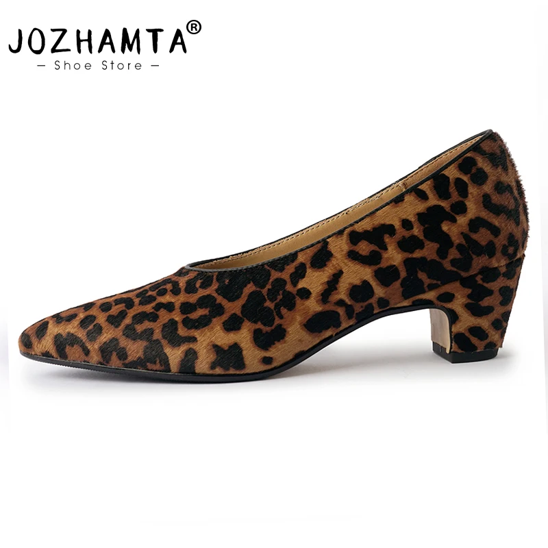 JOZHAMTA/Женские винтажные леопардовые туфли-лодочки из натуральной кожи туфли на
