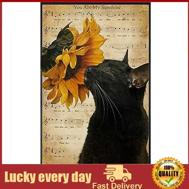 

You are My Sunshine Sunflower Cat Meow Poster Poster Wall Art Home Decor Metal Tin Signs Coffee Shop Plate Iron Painting Warn
