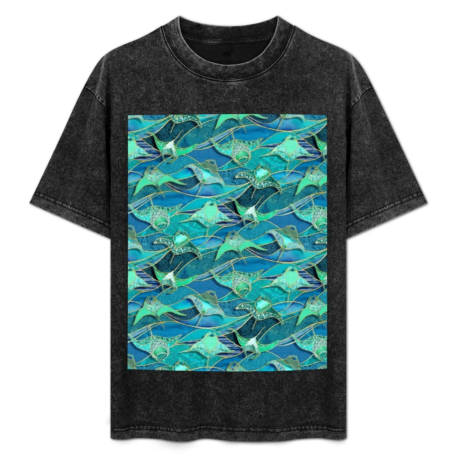 Лоскутная футболка Manta Rays in Teal Blue and Jade Green бутик одежды на день Святого Валентина