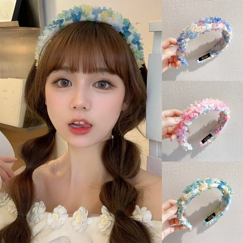 

Girls Sweet Petal Headband Colorful Lace Flower Hair Hoop Headwear Handmade Soft Head Hoop Wide Hairbands Hair Accessories